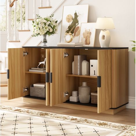 MEUBLIV Aparador 160 x 35 x 80,5 cm natural y negro – 2 puertas, almacenamiento con estantes (1/5)