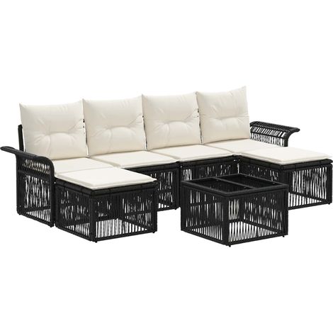 Gartensofa-set 7 pcs Schwarz Poly-Rattan vidaXL