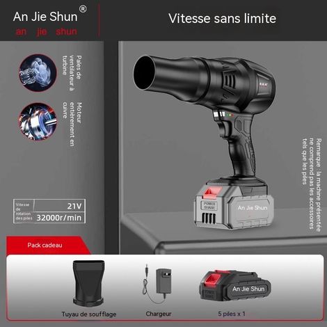 Souffleur sans fil 21V, variateur de vitesse, batterie 5 cellules, buse incluse, nettoyage jardin, voiture, atelier, 1 batterie + chargeur (1/4)