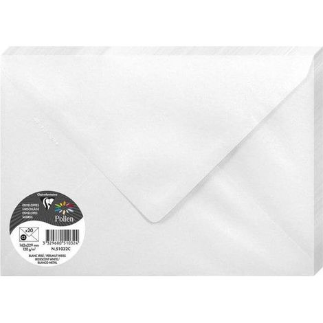 Enveloppe - CLAIREFONTAINE - Pollen 162x229 - Blanc irisé - 120g - Lot de 20