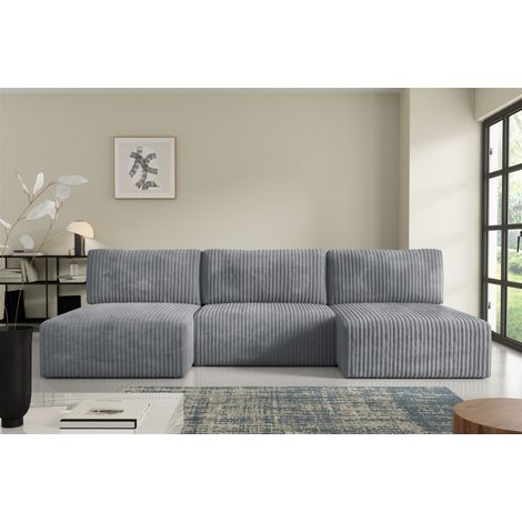 Wohnlandschaft Sofa mit Schlaffunktion NATALIA in Stoff Tilia Grau