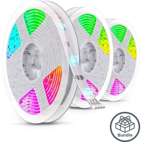 B.K.Licht – Ruban LED RGB 15m dimmable avec télécommande IR – Indice de protection IP20 – Autocollant pour éclairage d'ambiance – 16 couleurs
