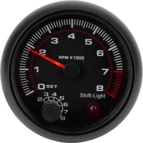 Qiilu Tachymètre 12 V Tachymètre de Voiture de Course 3,75 Pouces 0‑8000 Tr/min 12V Compteur de Jauge moto compte- (1/4)
