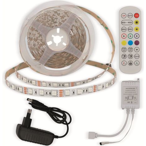 Bande LED OPTONICA, RGB 4322, 12 V, 60 LED, EEK : G, 36 W, 2400 lm, avec télécommande, 5 m