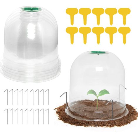 Cloche de Jardin pour Plantes 6 Pièces,26x21cm Mini Serre en Plastique avec Dôme de Protection,10 Étiquettes et 18 Piquets de Fixation (1/5)