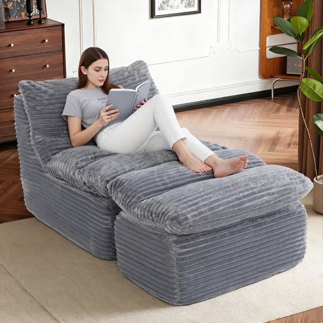 Fauteuil relax sans cadre et sans montage, design ergonomique avec repose-pieds, mousse mémoire haute densité pour un confort optimal, idéal pour le salon, la chambre, le bureau ou l’appartement,gris (1/5)