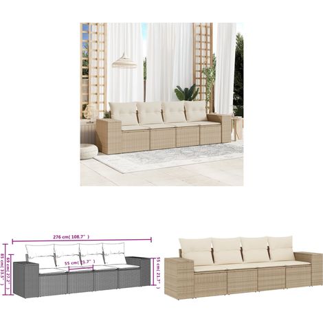 4-tlg. Garten-Sofagarnitur mit Kissen Beige Poly Rattan - Gartensofas - Outdoor Möbel - Gartenmöbel Set - Rattan Gartenmöbel - Polyethylen Gartenmöbel - Home & Living (1/3)