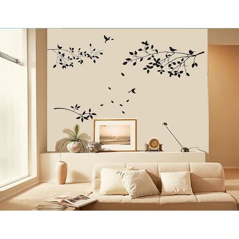 Wandaufkleber mit Baum und Vogel, Vinylaufkleber, Wandaufkleber für Babyzimmer/Wohnzimmer (schwarz) (1/5)