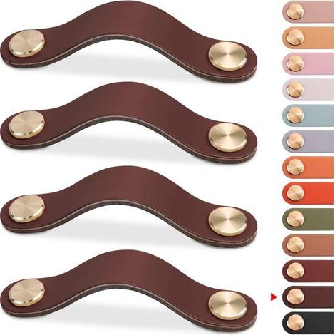 4er-Set Möbelgriffe aus Leder, Schranktürknöpfe, Schubladenknöpfe aus Leder, Vintage-Möbelgriffe für Schränke, Kommoden, Küche, Badezimmer (Dunkelbraun, 128 mm) (1/4)