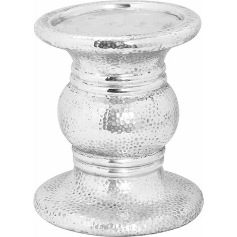 Punch Faced Large Candle Holder - Ceramic - L21 x W21 x H24 cm - Silver