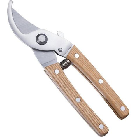 Sécateur - Lame Acier Inoxydable 3Cr13 - Manche Bois Frêne - 19,2 cm - 195 g - Pour Taille Jardin et Fruitiers - 1 Pièce (1/5)
