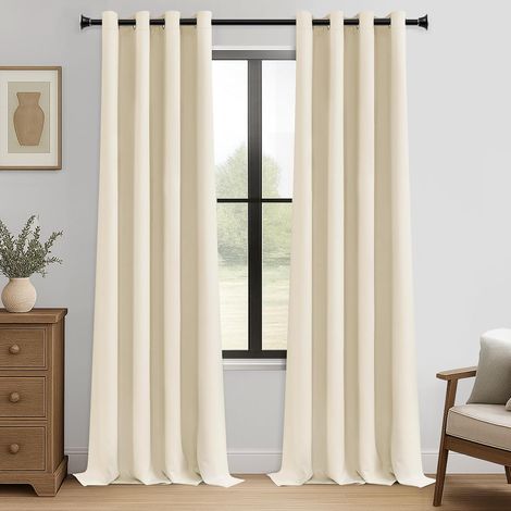 Rideaux Occultant - Rideaux Salon Moderne Thermiques Isolants Anti Froid et Chaleur Rideau Beige Opaque à Oeillets pour Maison Chambre, 140x290 cm, Lot de 2 (1/5)