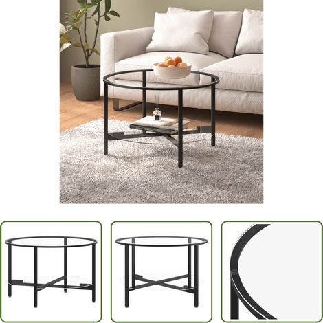 vidaXL Teetisch -  Beistelltisch Schwarz und Transparent 70 cm Hartglas