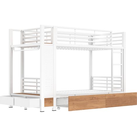 Hochbett 90 x 200 cm aus Metall und MDF, weiß, mit LED, 4 Schubladen, Kleiderschrank, EN 747 (1/5)