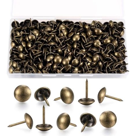 (S)200 Pièces Clous de Tapissier, Clous Ameublement Décoratifs, Punaises de Tapisserie, Clous de Meubles en Laiton Antique avec Boîte en Plastique pour Fauteuil Canapé Meuble Objets en Bois (1/4)
