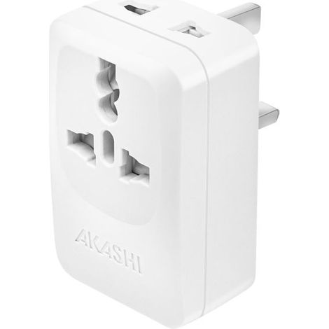 Adaptateur de Voyage - AKASHI - Type G - USB et USB C 15W - Compact et Léger - Charge Rapide