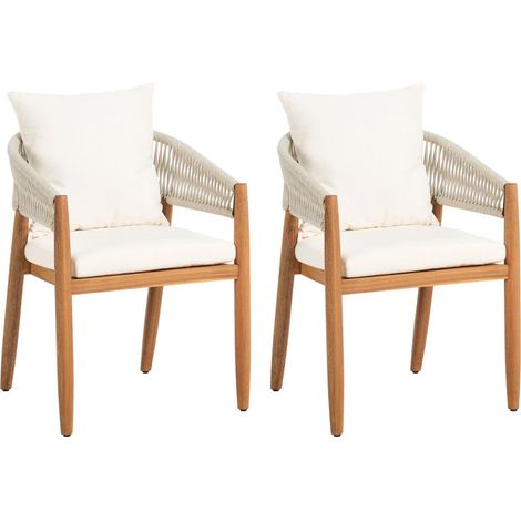 Garden Set of 2 Chairs with Cushions White Acacia Wood Modern MARZAMEMI (1/5)