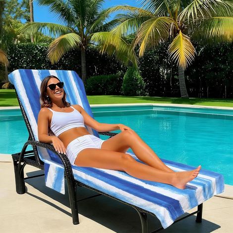 Housse de chaise de plage en microfibre avec poche, Pour détente au bord de la piscine, motif océan 3D, pour piscine, jardin et plage(Style20-75x210cm) (1/4)