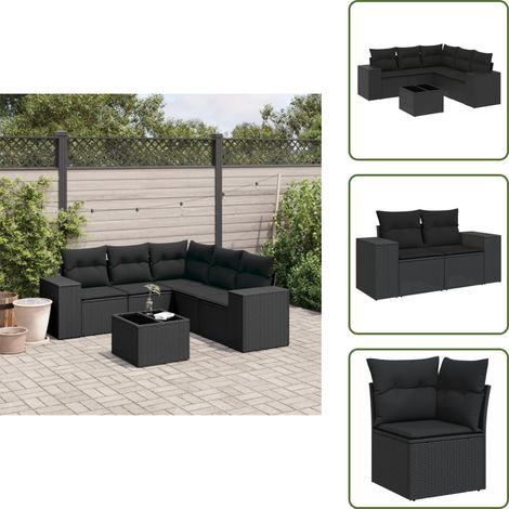 The Living Store 6-tlg. Garten-Sofagarnitur mit Kissen Schwarz Poly Rattan - Gartenmöbel Set - PE-Rattan Möbel - Outdoor Lounge - Esstisch Set - Balkonmöbel (1/5)