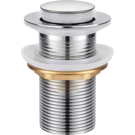 Bonde de Lavabo, Universel Bonde Pop-up sans Trop-plein Bonde de Vidage Automatique avec Bouchon de Vidange sans Tirette à Clapet Push Open en Inox (1/4)
