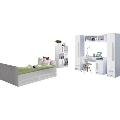 Conjunto de dormitorio infantil Merevari 108, Blanco + Blanco brillante + Gris (1/5)