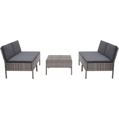 5-tlg. Garten-Sofagarnitur mit Auflagen Poly Rattan Grau