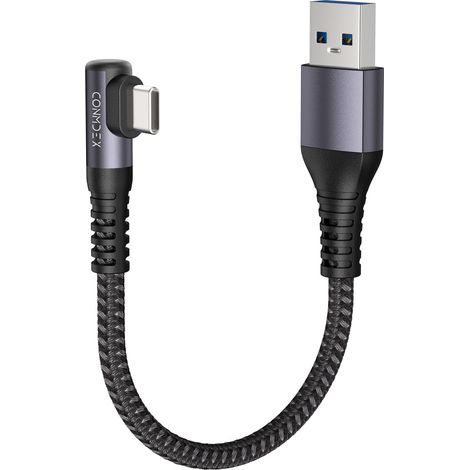 Câble USB vers USB C court coudé USB3.1 Gen2 20 cm 10 Gbit/s Câble de données Type C Android Auto 3.1A QC3.0 Charge rapide de A à C pour iPhone 17/16 Pro Max Samsung Note20 Galaxy S25/S24/S23 (1/5)