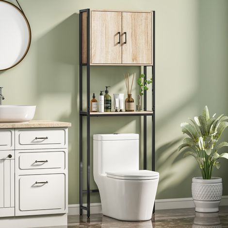 Naturel 64x19x178 cm - Armoire toilette doté de 2 portes Étagère réglable Étagère ouverte pour petit espace
