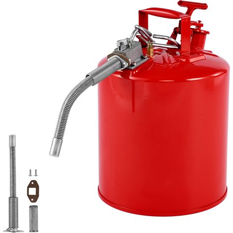 19-Liter-Sicherheitskraftstoffkanister Typ II mit Edelstahl-Flammendurchschlagsicherung, selbstschließendem Deckel und flexiblem Metallauslauf. Behälter aus Kohlenstoffstahl, ergonomischer Griff. (1/5)