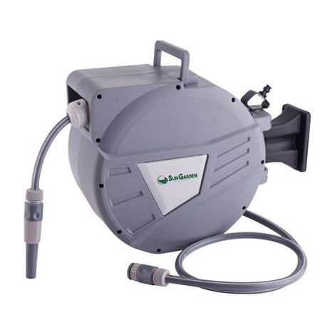 Sungarden sg0165 manguera 20 metros - recogedor automatico con guia - funcion de retraccion lenta - soporte para instalacion en pared - giro 180 - color gris