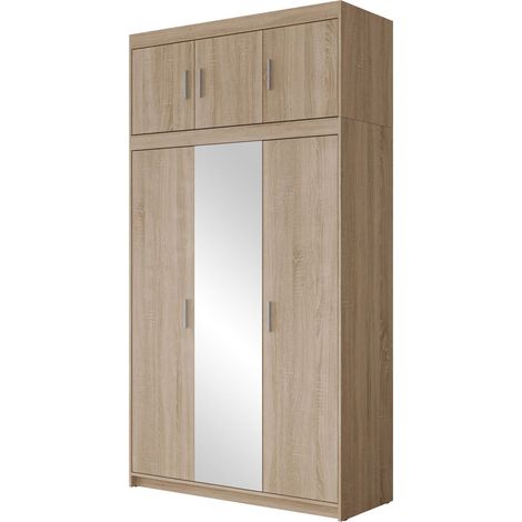 Armario Novduni 105, Roble Sonoma, 246x133x53cm, Puertas de armario: Con bisagras, Número de estantes: 7