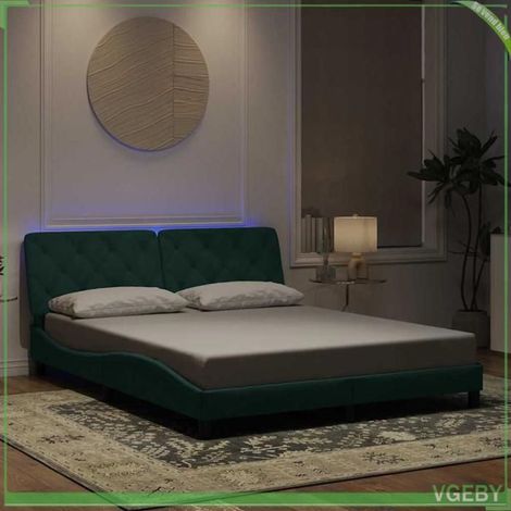 Cadre de lit - 3213864 - velours vert foncé - 160x200 cm - LED intégrée (1/5)