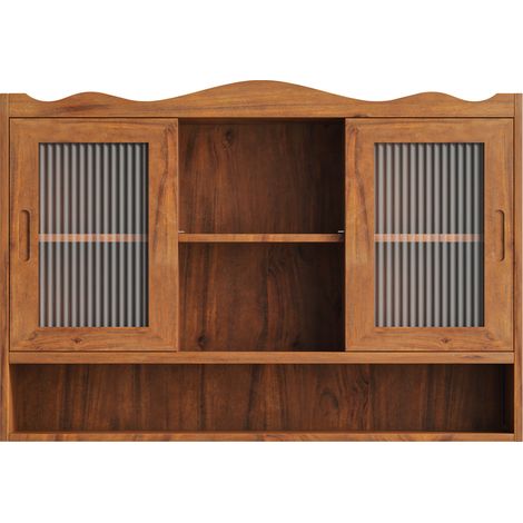 CHICFURN Mobile pensile retrò 90 x 20 x 60 cm in legno e vetro marrone per cucina (1/5)