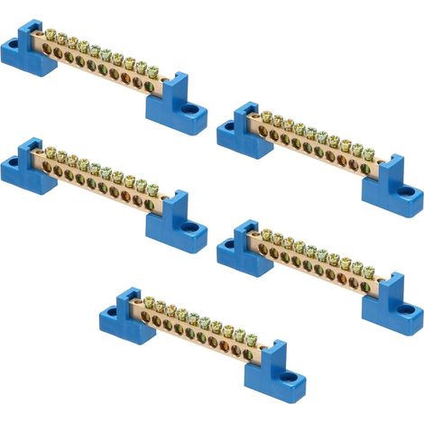5 Pcs Barre De Terre Bornier De Terre Barre De Mise À La Terre Laiton 10 Positions Bloc De Mise À La Terre Pour Boîte Électrique, Bleu (1/5)