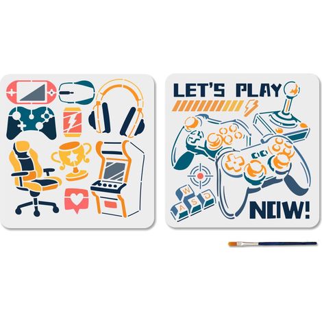 2 Pochoir de Jeux de Divertissement pour Peinture 30 × 30cm Console de Jeu Machine Trophy Pochoir avec Pinceau Modèle de Manettes de Jeu pour Mur en Bois Fenêtre Bricolage Artisanat (1/5)