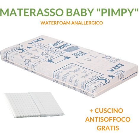 EVERGREENWEB - Materasso Lettino o Culla 70x140 per Bambini alto 12 cm + Cuscino ANTISOFFOCO su misura GRATIS Fodera in Cotone Naturale, Rivestimento Sfoderabile Anallergico Lavabile PIMPY (1/5)