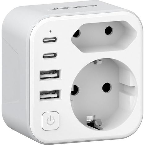6 in 1 Type I Travel Adapter France to Australia Argentina with 2 USB A and 2 Type C (17W) and 2 Sockets for Australia, Chinese, Zeland, Fiji and Argentina (White) (1/5)
