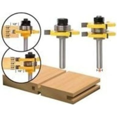 Ensemble de couteaux à languette, ensemble de couteaux à languette et rainure assortis à tige de 8 mm Couteau en T à 3 bords pour outils de travail du bois de bricolage (1/2)