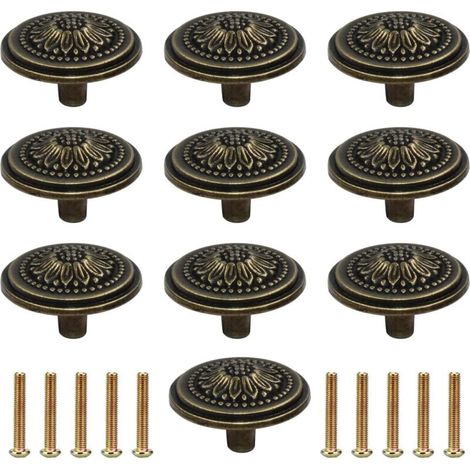 10 Stück Vintage-Möbelgriffe, Schranktürknöpfe, Schubladengriffe aus Messing für antike Kommoden und Kleiderschränke, Antikbronze (1/4)