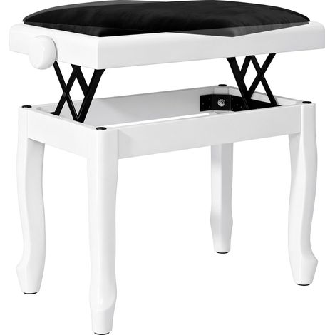 Banc de piano réglable en hauteur - 45-56 cm, blanc - Tabouret de clavier avec siège rembourré en velours - Pour piano, clavier - Design confortable et élégant (1/5)