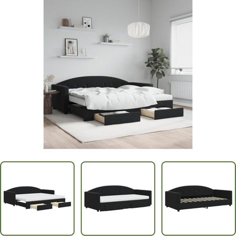 vidaXL Schubladenbett - Tagesbett Ausziehbar mit Schubladen Schwarz 90x190 cm Samt (1/5)