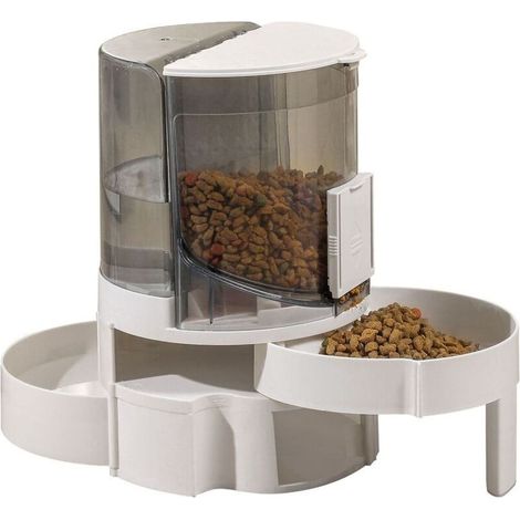 Distributeur d'eau pour animaux de compagnie de 2,2 L Échelle de séparation sèche et humide Rangement double couche Bol pour chat et bol pour chien 2 en 1 Remplissage automatique Mangeoire pour a (1/5)