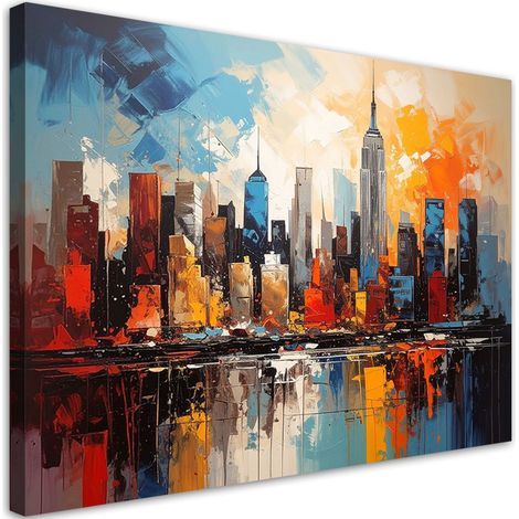 Cuadro en Lienzo Colorido skyline de ciudad en estilo moderno 30x20 (1/5)
