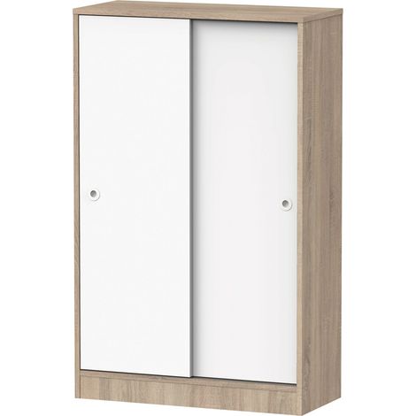 Pegane – Armoire basse multi-usages 2 portes coulissantes – Chêne cambrien et blanc – Dimensions 74x33x120 cm – Fabrication espagnole certifiée PEFC (1/5)
