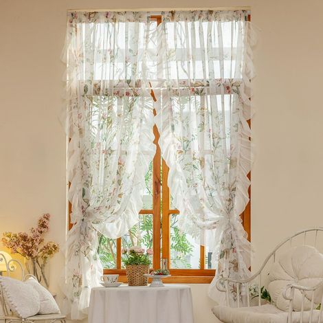 Voilage style bohème avec bordure en dentelle – 132×160 cm – lot de 2 panneaux – filtration douce de la lumière – pour salon et chambre