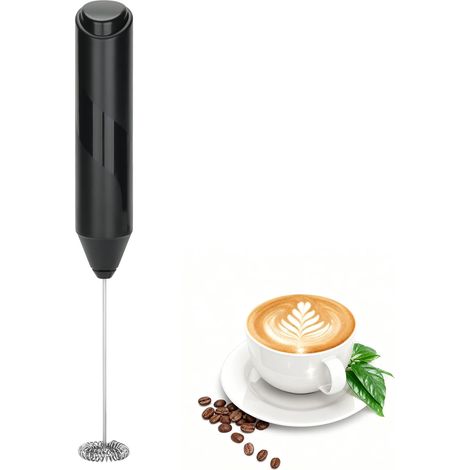 Mousseur à lait électrique - Lot de 2 - Mousseur à lait - Noir - Acier inoxydable - Sans fil - Idéal pour préparer des cappuccinos (1/5)