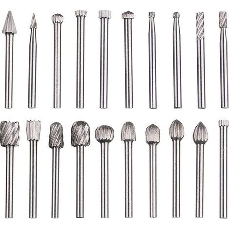 20-teiliges Rotationsfeilenset, Hartmetallfeilen, HSS-Rotationsfeilenköpfe, Rotationswerkzeug, 3 mm (1/8") Schaft, geeignet für Schleifmaschinen, Holzbearbeitung, Metallpolitur, Gravur und Bohren (1/4)