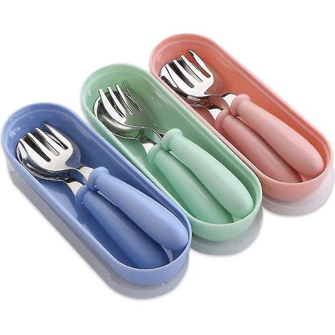 Ensemble de 3 fourchettes et cuillères pour bébé, avec étui de transport sécurisé pour enfants (1/5)