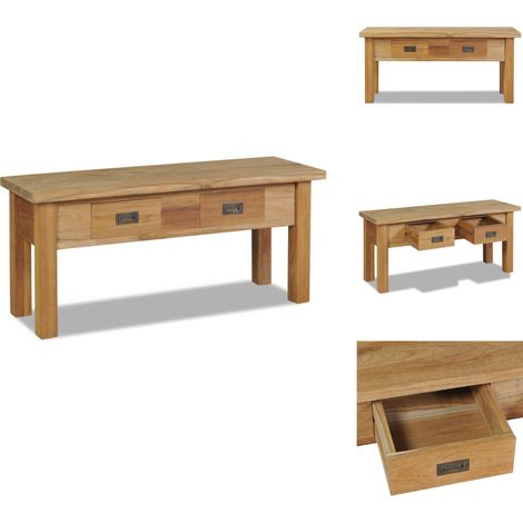Banc d'entrée teck massif 90 x 30 x 40 cm - Banc Entrée - Banc Coffre - Banc Teck - Mobilier Rustique - Rangement Tiroir (1/5)