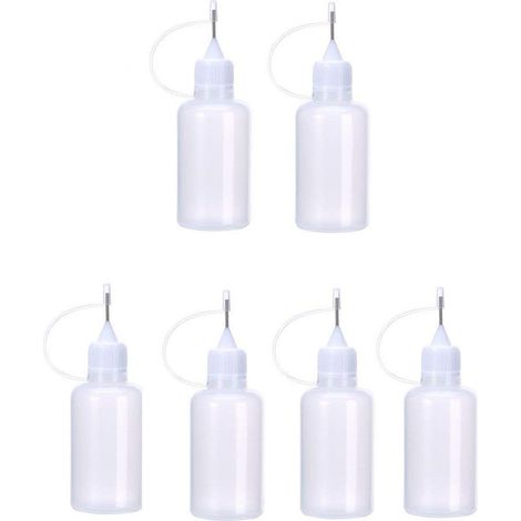 Lot de 6 flacons de colle à pointe d'aiguille de 30 ml pour bricolage, outil de quilling, bouteille à aiguille, applicateur